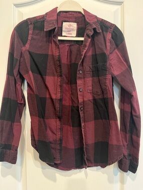 SO Burgundy and Black Plaid Button-Down Shirt